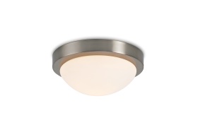 D0396  Porter 25cm Glass IP44 Flush Ceiling 1 Light Satin Nickel, Opal